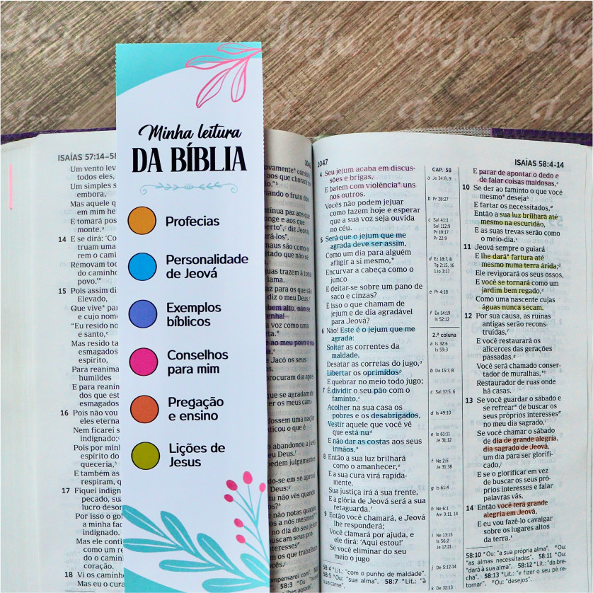 Marca página minha leitura da Bíblia