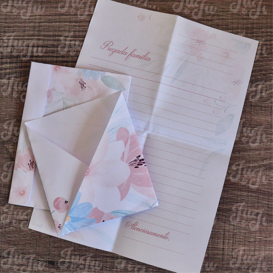 Kit floral rosa de cartas + envelope (feminino) - Imagem 2
