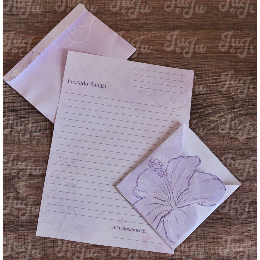 Kit floral roxo de cartas + envelope (feminino) - Imagem 2